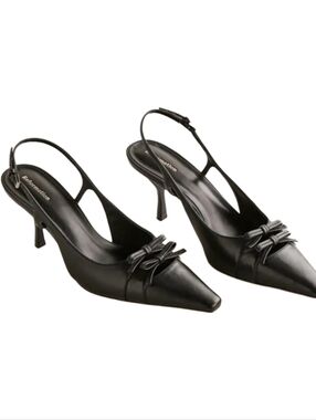 Reformation Noreen Slingback Pump | Black Leather | Size 7.5